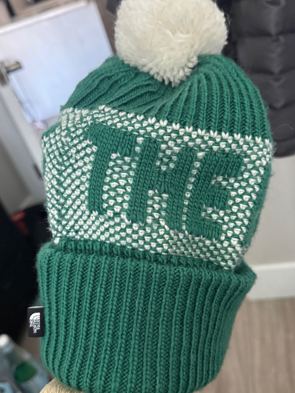 The North Face - Green & White Logo Pom Beanie Toque - Unisex One Size